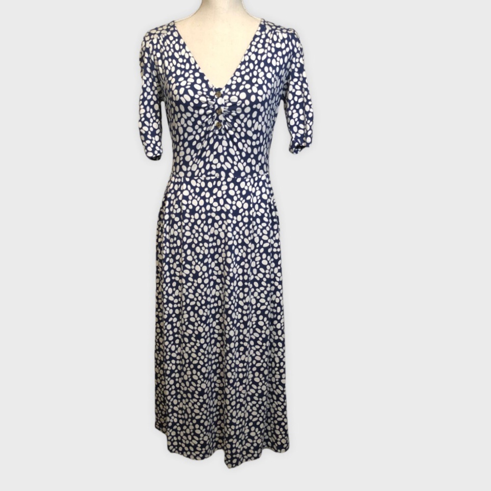 Boden Evelyn Jersey Midi Dress Navy/White Print Sjze 6
